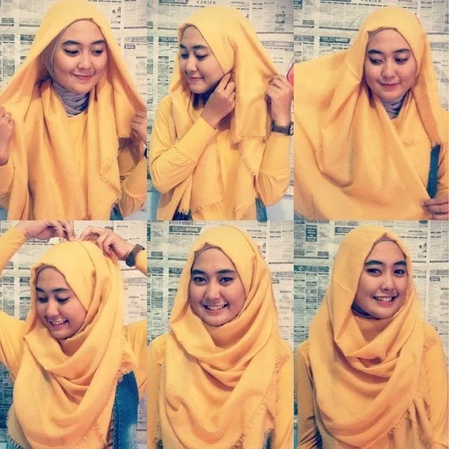 10 Gaya Hijab Segi Empat yang Beda. Buat Pipi Chubby Sampai Gaya Turban Ada! 15