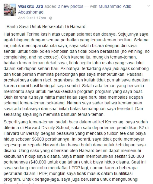 Waskito Jati, Anak Krapyak yang Diterima di Harvard Karena Kekuatan Doa 14