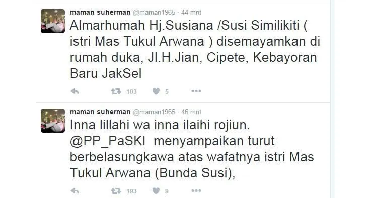 Kabar Duka: Istri Komedian Tukul Arwana Berpulang, Selamat Jalan 'Susi Similikiti' 6