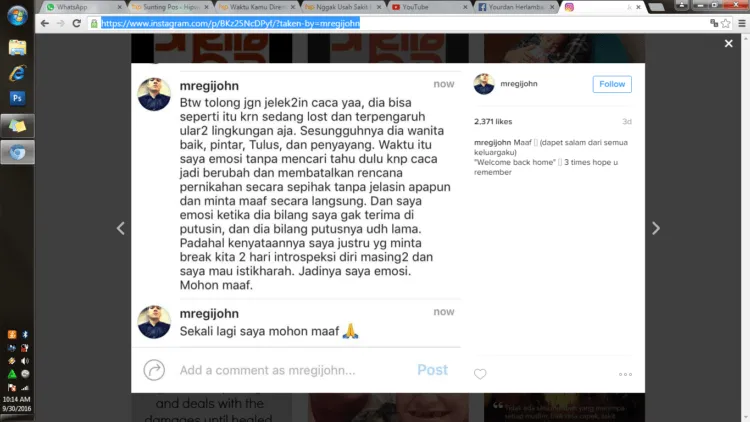 Inilah Permintaan Maaf Egi John Pada Marshanda, Akhirnya Drama Asmara Mereka Usai Sudah :) 6