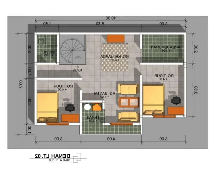 10 Denah Rumah Minimalis 2 Kamar Tren Baru! 17