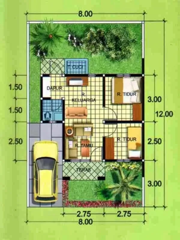 10 Denah Rumah Minimalis 2 Kamar Tren Baru! 15