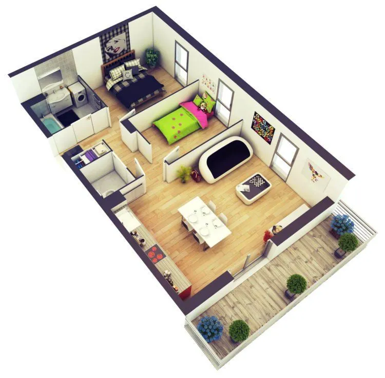 10 Denah Rumah Minimalis 2 Kamar Tren Baru! 16