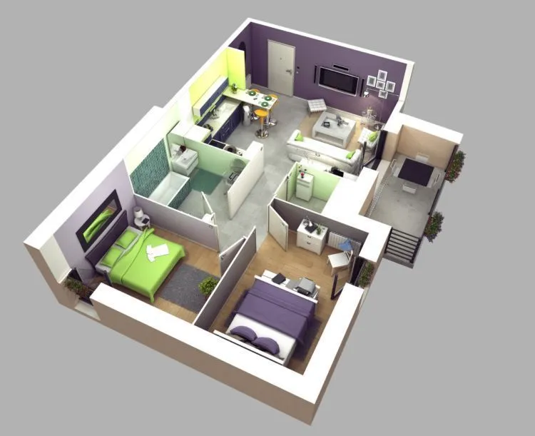10 Denah Rumah Minimalis 2 Kamar Tren Baru! 13