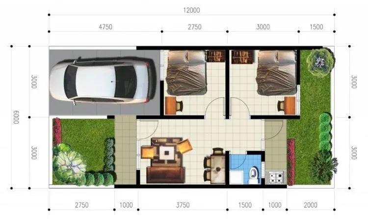 10 Denah Rumah Minimalis 2 Kamar Tren Baru! 11