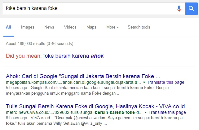 Anies Baswedan Bilang Sungai Jakarta Bersih Berkat Foke, Tapi Google Ngotot Karena Ahok. Absurd :( 8