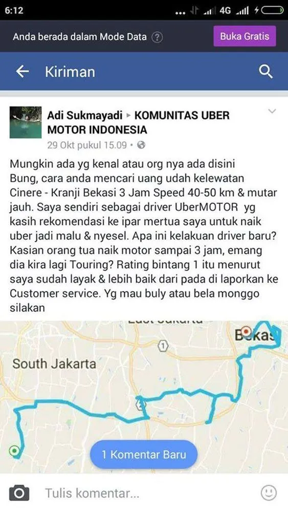 Ngiranya Sampai Kranji (Bekasi) 30 Menit, Ternyata 3 Jam. Pelanggan Ojek Online Ini Pun Marah-Marah 9