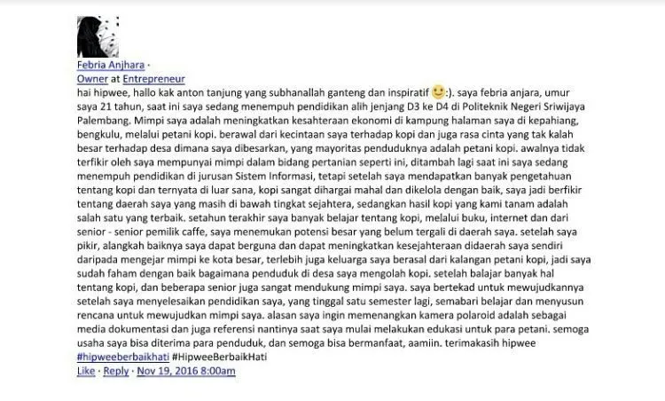Pemenang #HipweeBerbaikHati Giveaway with Anton Tanjung 6