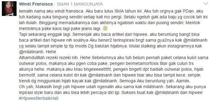Pemenang #HipweeBerbaikHati Giveaway With Milatinanh 5