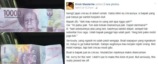 Duit Baru Masih Belum Tersebar Rata, Bapak Tukang Cincau Ini Sudah Ditipu Pakai Duit Mainan, Tega! 4