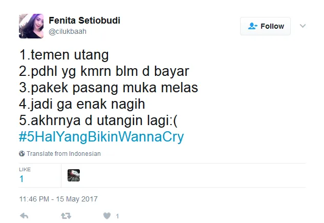 Kocak! Netizen Bikin Tagar #5HalyangBikinWannaCry, Bukan Nama Virus, Tapi Beneran ‘Wanna Cry’ :( 22