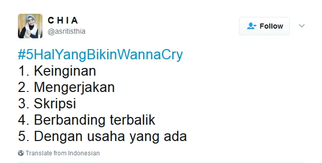 Kocak! Netizen Bikin Tagar #5HalyangBikinWannaCry, Bukan Nama Virus, Tapi Beneran ‘Wanna Cry’ :( 26