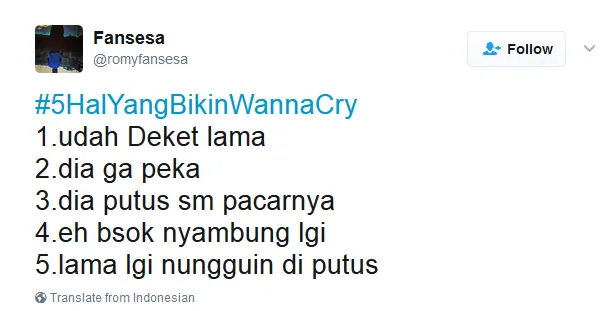 Kocak! Netizen Bikin Tagar #5HalyangBikinWannaCry, Bukan Nama Virus, Tapi Beneran ‘Wanna Cry’ :( 25