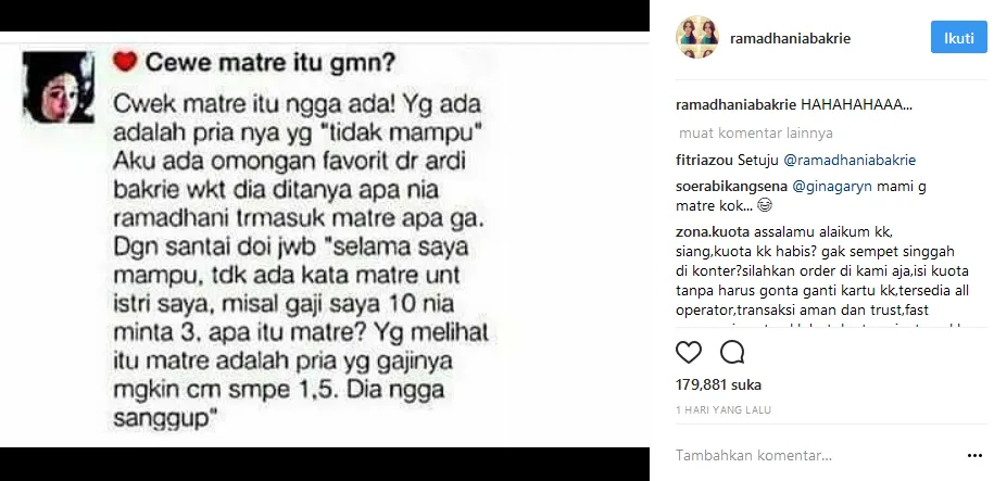 Sering Dituduh Matre, Nia Ramadhani Ajukan Argumen Ini. Menarik Lho, Gimana Tanggapanmu?