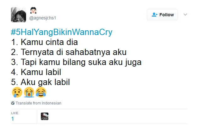 Kocak! Netizen Bikin Tagar #5HalyangBikinWannaCry, Bukan Nama Virus, Tapi Beneran ‘Wanna Cry’ :( 17