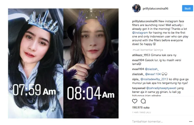 Prilly Jadi Orang Indonesia Pertama yang Bisa Nyobain Filter Wajah di IG, Kapan Kita Bisa Coba Juga? 5