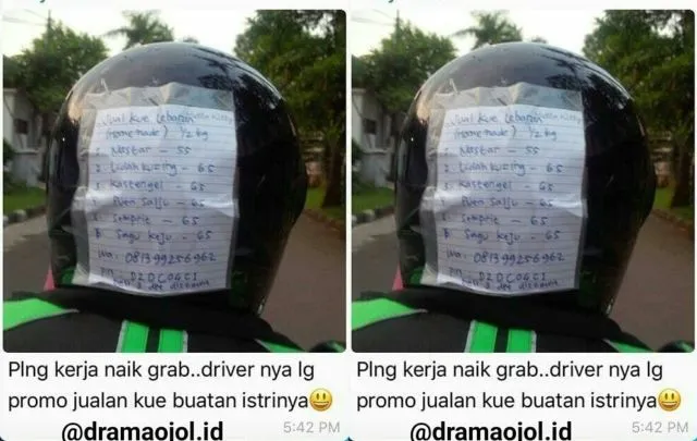 Kreatif dan Sayang Istri, Abang Grabbike Ini Tempel Promosi Jualan Kue Istrinya di Helm 5