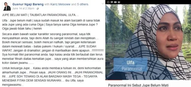 Ngeyel Bilang Jupe Masih Belum Meninggal, Akhirnya Ulfa Ditegur Ustad Gus Nur. Diminta Bertobat Pula 4