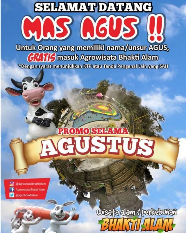 Buat Kamu yang Bernama Agus, Ada Promo Masuk Wahana Wisata dan Makan Gratis di Bulan Agustus! 8