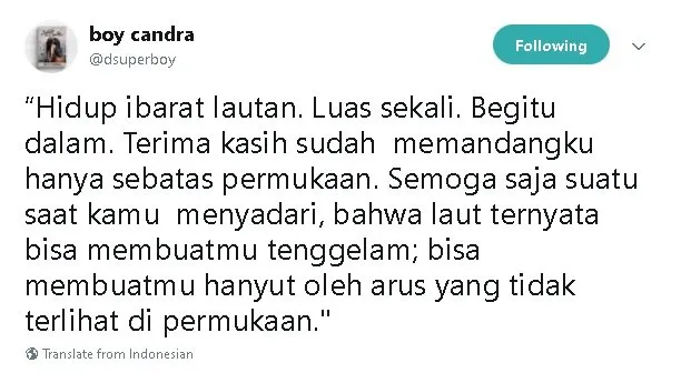 13 Tweet Boy Candra Ini Menyayat tapi Menguatkan, Momen Putus Tak Lagi Sejahanam Dulu 15