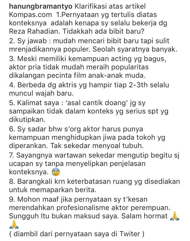 Hanung Bramantyo Buka Suara Soal Ucapannya yang Dinilai Seksis. Nggak Jelas Konteks, Jadi Ambigu Deh 8