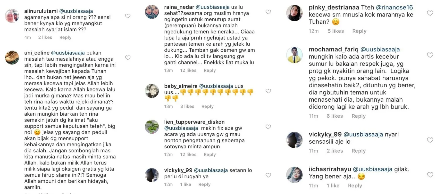 Belain Keputusan Rina Nose yang Lepas Jilbab, Uus Juga Kena Ceramah Warganet. Jadi Serba Salah Deh! 7