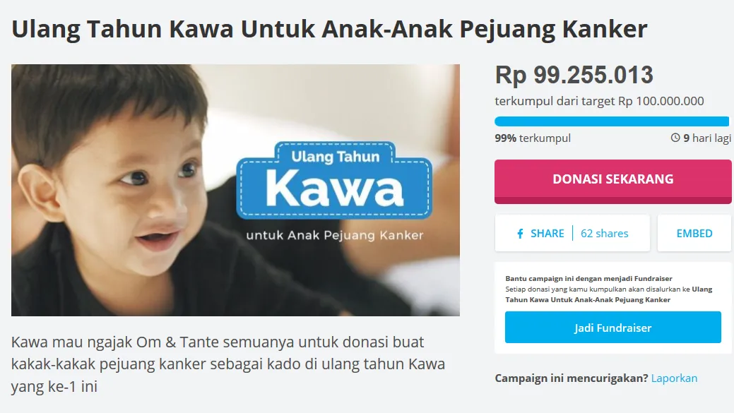 Salut! Jelang Ulang Tahun Pertamanya, Kawa Galang Donasi untuk Saudaranya yang Pejuang Kanker 6