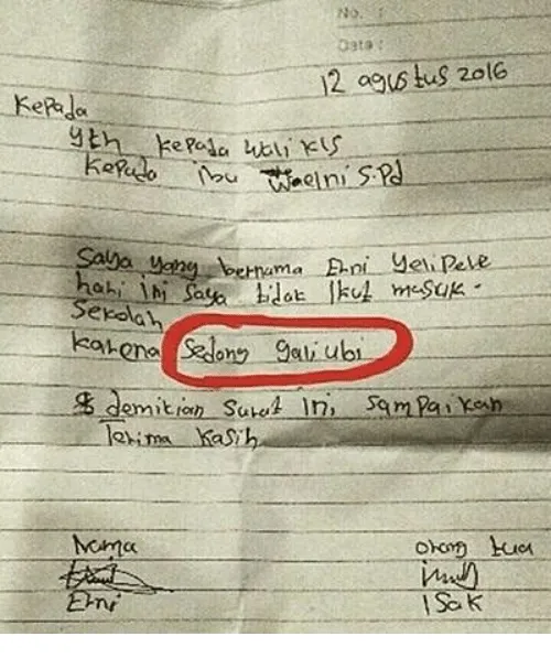 Nostalgia Surat Izin Nggak Masuk Sekolah yang Kelewat Jujur 16