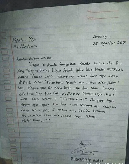 Nostalgia Surat Izin Nggak Masuk Sekolah yang Kelewat Jujur 18