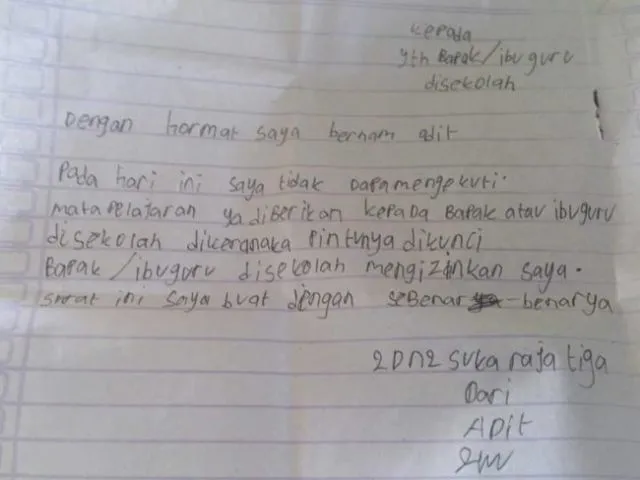 Nostalgia Surat Izin Nggak Masuk Sekolah yang Kelewat Jujur 14