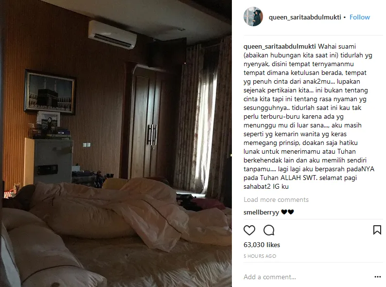 Unggah Potret Suaminya yang Pulang dan Tidur di Rumah, Sarita Abdul Mukti Tuai Pujian dari Warganet 5