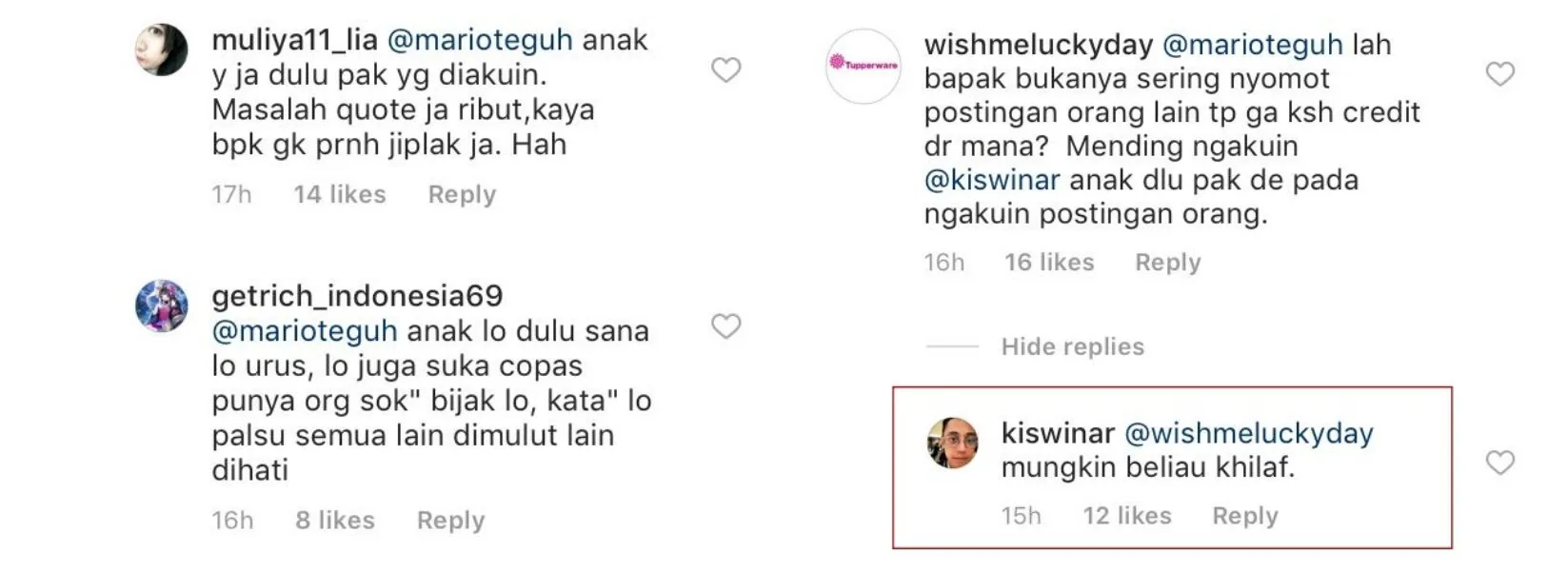 Mario Teguh Kena Semprot Warganet Setelah Ia Minta Akun IG Lain untuk Cantumkan Namanya dalam Quotes 8