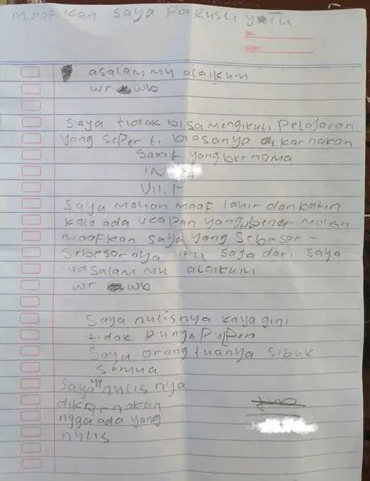 Nostalgia Surat Izin Nggak Masuk Sekolah yang Kelewat Jujur 15