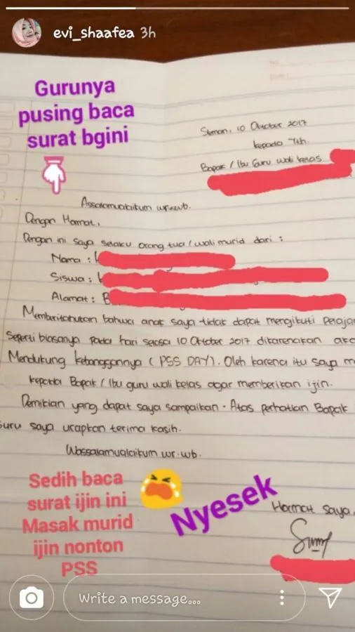 Nostalgia Surat Izin Nggak Masuk Sekolah yang Kelewat Jujur 22