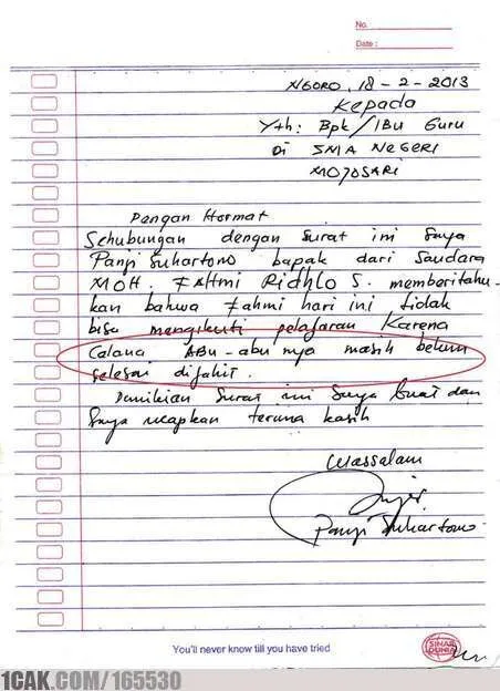 Nostalgia Surat Izin Nggak Masuk Sekolah yang Kelewat Jujur 12
