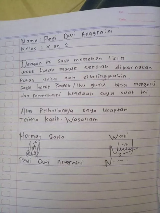 Nostalgia Surat Izin Nggak Masuk Sekolah yang Kelewat Jujur 19