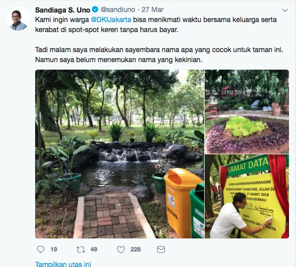 Hore, Sandiaga Uno Resmikan Taman di Barat Monas. Jakarta Punya Taman yang Instagramable Nih! 5