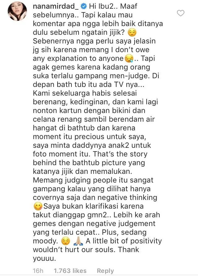 Dicibiri Karena Unggah Foto Bertiga dengan Anak di Bathtub, Nana Mirdad Didukung Banyak Warganet 7