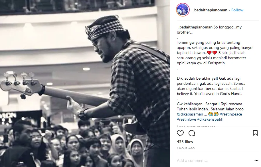 Berita Duka: Dika, Bassist Kerispatih Meninggal Dunia. Padahal 4 Hari Lalu Baru Saja Unggah Wajah yang Ceria 6