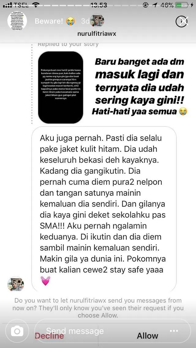 Berbagi Cerita Soal Bapak-Bapak Mesum di Jalan, IG Stories Gadis ini Menguak Banyak Kejadian Serupa 25