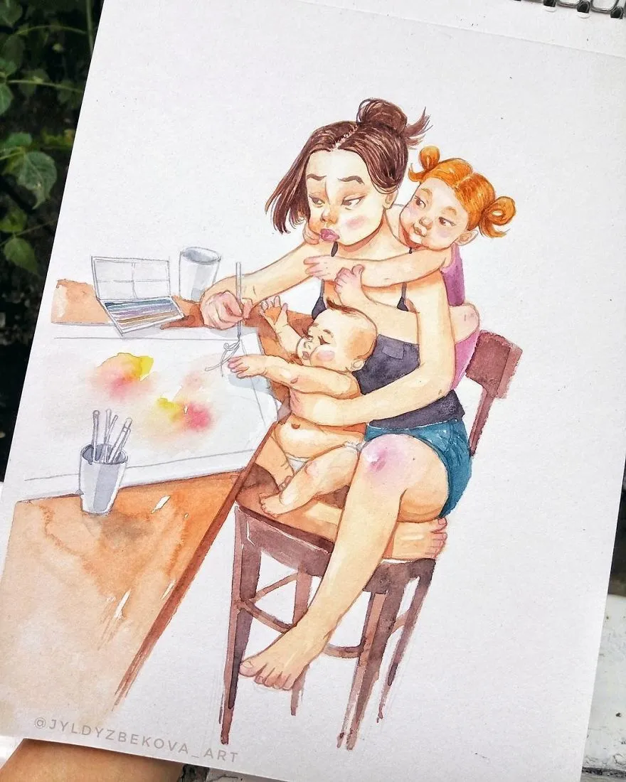 9 Ilustrasi Lucu Ibu Rumah Tangga Kalau Punya Dua Anak yang Usianya Deketan. Jadi Gemes Sendiri! 11