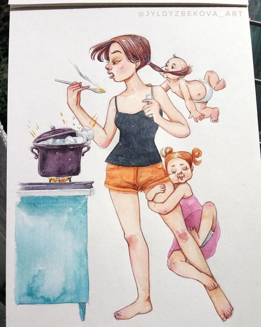 9 Ilustrasi Lucu Ibu Rumah Tangga Kalau Punya Dua Anak yang Usianya Deketan. Jadi Gemes Sendiri! 13