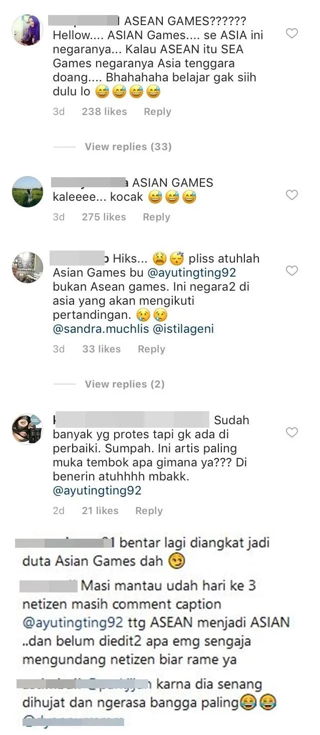 Sudah Tiga Hari, Warganet 'Buru' Postingan Ayu Ting Ting yang Salah Tulis Asian Games jadi ASEAN Games 5