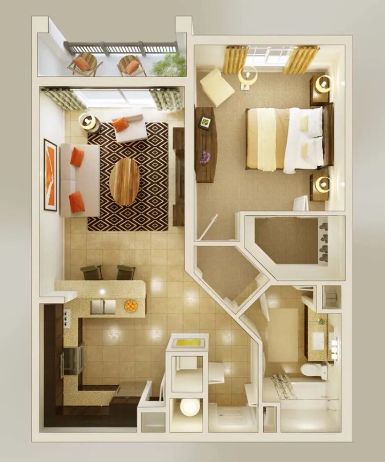Ide Denah Rumah Paviliun Minimalis 1 Kamar, Cocok buat Pengantin Baru 15