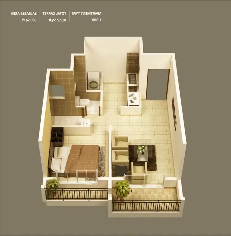 Ide Denah Rumah Paviliun Minimalis 1 Kamar, Cocok buat Pengantin Baru 12