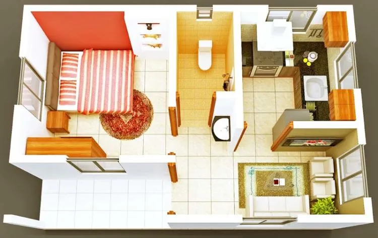 Ide Denah Rumah Paviliun Minimalis 1 Kamar, Cocok buat Pengantin Baru 13