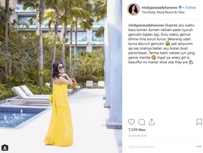 Gemuk Salah, Kurus Salah. Begini Jawaban Menohok Nindy Ayunda buat Warganet yang Selalu Nyinyir 4
