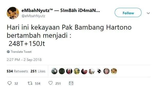 13 Tweet Kocak Warganet Saat Bambang Hartono Dapat Bonus Asian Games. Remah Rengginang! 21