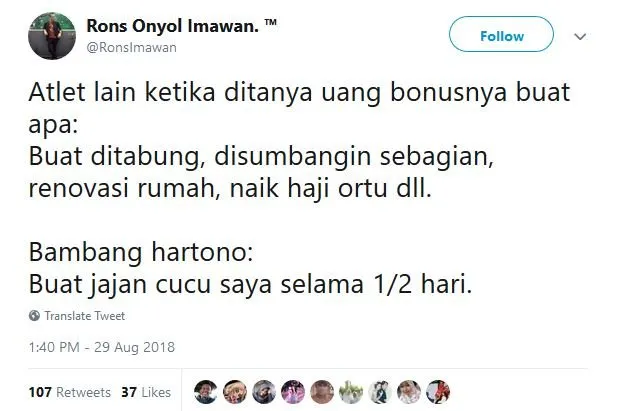 13 Tweet Kocak Warganet Saat Bambang Hartono Dapat Bonus Asian Games. Remah Rengginang! 22