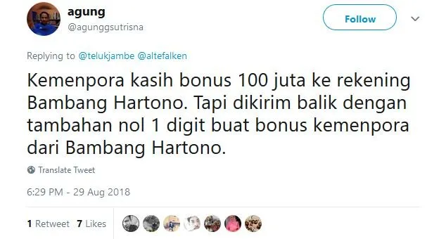 13 Tweet Kocak Warganet Saat Bambang Hartono Dapat Bonus Asian Games. Remah Rengginang! 16